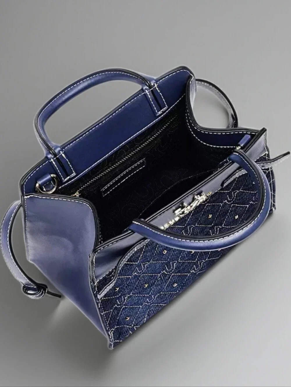 True Religion Dark Blue Quilted Denim Top-Handle Satchel